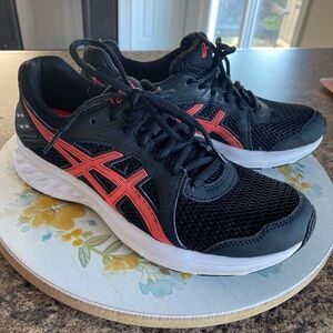 ASICS Black and Neon Coral Red Athletic Sneakers Womens Size 9